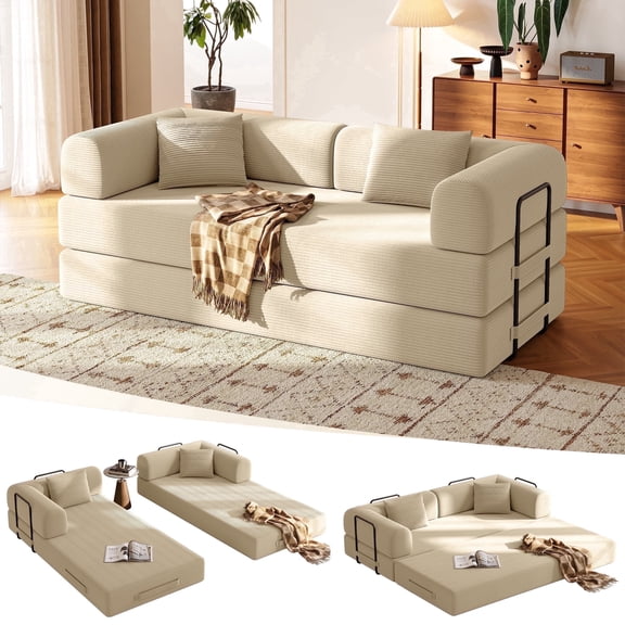 79in Convertible Sofa Bed Corduroy Boneless Couch Bed Foldable Sofa Bed Pull Out Bed Futon Sleeper Sofa No Assembly