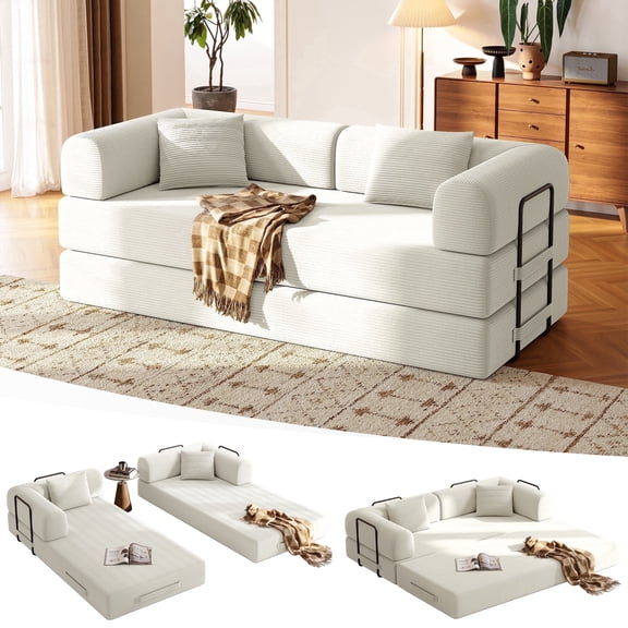 79in Convertible Sofa Bed Corduroy Boneless Couch Bed Foldable Sofa Bed Pull Out Bed Futon Sleeper Sofa No Assembly