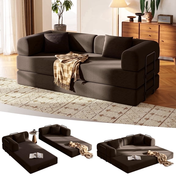 79in Convertible Sofa Bed Corduroy Boneless Couch Bed Foldable Sofa Bed Pull Out Bed Futon Sleeper Sofa No Assembly
