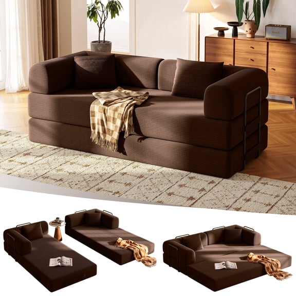 79in Convertible Sofa Bed Corduroy Boneless Couch Bed Foldable Sofa Bed Pull Out Bed Futon Sleeper Sofa No Assembly