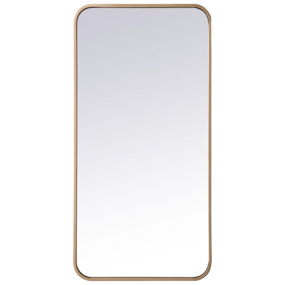 Soft corner metal rectangular mirror 18x36 inch in Brass
