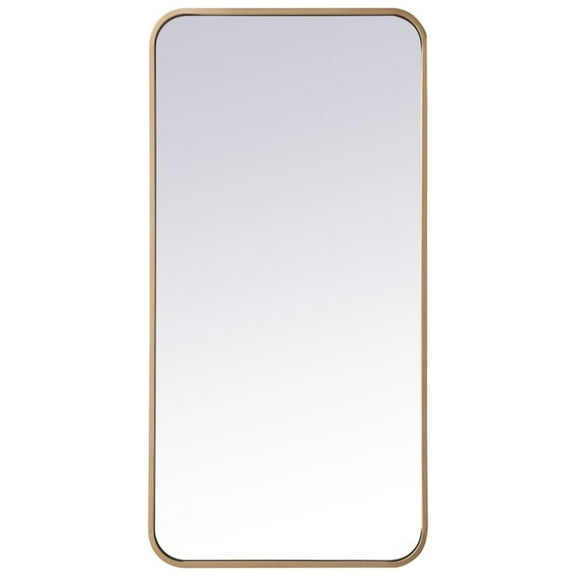 Soft corner metal rectangular mirror 18x36 inch in Brass
