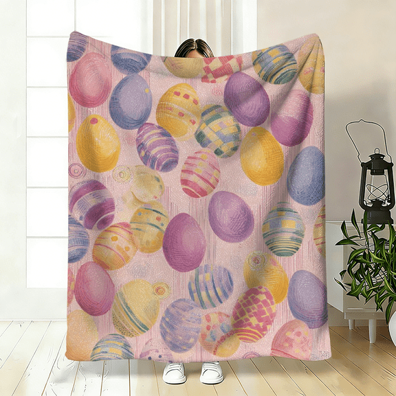 Soft and cozy Easter egg pattern flannel blanket, contemporary style, ideal for Christmas and spring festivals, suitable for sofa, bed, car and office use.
