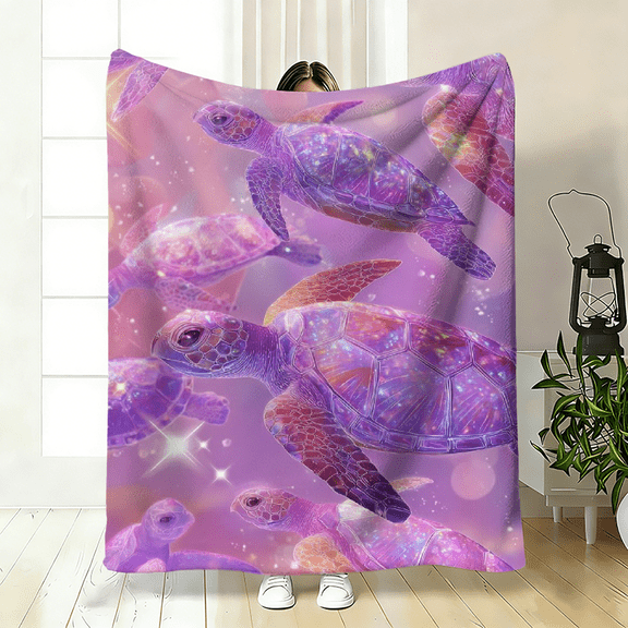 Soft cozy fleece blanket, sea turtle print oceanic style, warm all-season use, great for summer beach decor, autumn office naps, or winter couch time, fits bed, travel, and gifting to friends.