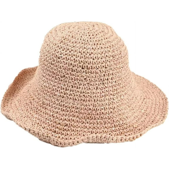 Soft grass sun hat beach crochet fisherman hat women's ruffled foldable wide-brimmed summer protective beach hat sun hat