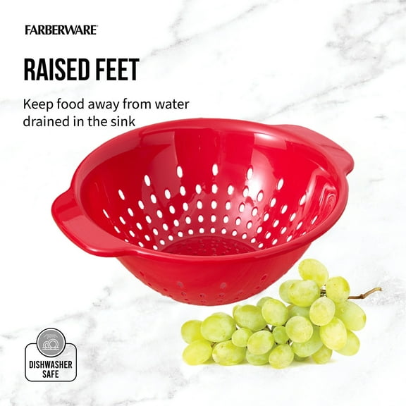 Soft grip colander with comfort handle design for easy draining includes one colander