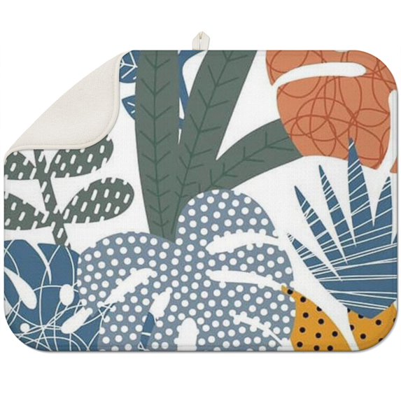 Soft microfiber boho dish drying mat 18x24 Inch with artistic floral prints, designed for effective moisture absorption