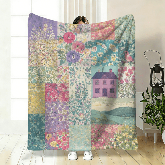 Soft plush fleece blanket, vibrant floral print, ideal for sofa, bed, or camping, great gift for all seasons, lightweight durable machine washable home accessory.