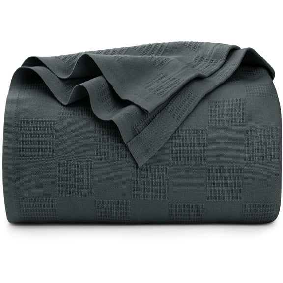 Soft thermal blanket queen, 100% cotton 350GSM, dobby weave for durability, breathable for all seasons, home decor and bedding essential, gray