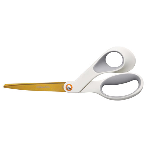 SoftGrip Titanium Scissors, 8" Long, 4" Cut Length, Offset White Handle | Bundle of 10