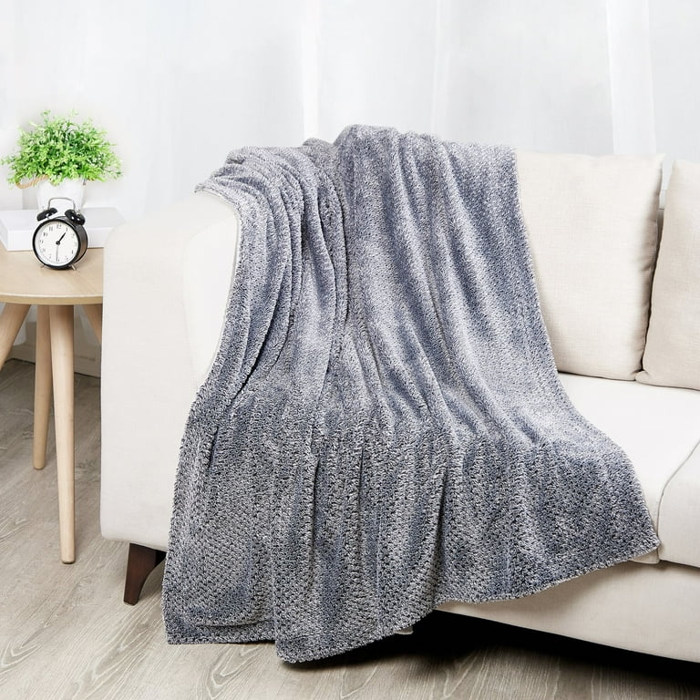 Softlux Melange Waffle Texture Velvet Plush Fleece Dual Layer Reversible Throw Blanket 50 inch x 60 inch Gray and Silver