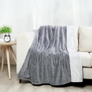 SoftLux Melange Waffle Texture with Velvet Plush Fleece Dual Layer Reversible Throw Blanket, 50" x 60", Gray and Silver