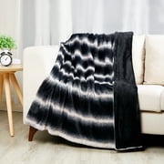SoftLux Ombre Stripe Faux Fur with Velvet Plush Fleece Dual Layer Reversible Throw Blanket, 50" x 60", Recycled Polyester, Black