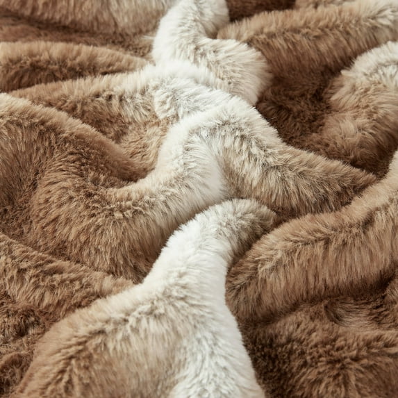 SoftLux Ombre Brown and White Striped Velvet Plush Fleece Throw Blanket, 50" x 60", Adults and Teens