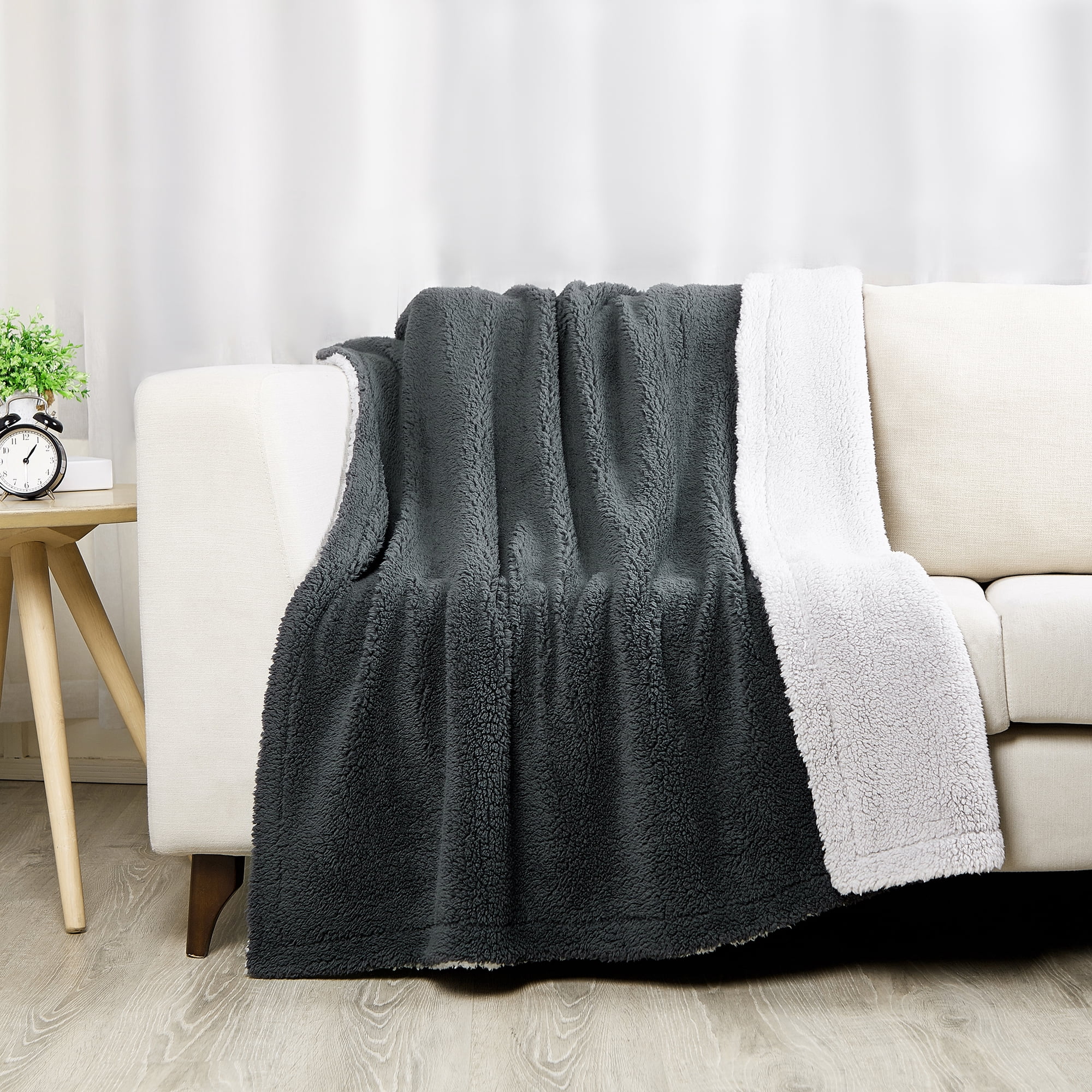 SoftLux Reversible 2-Tone Sherpa Dual Layer Throw Blanket, 50 x 60,  Recycled Polyester, Dark Gray and Light Gray - Walmart.com