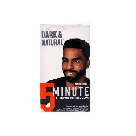 SoftSheen-Carson Dark & Natural Hair Color for Men 5 Minutes, Natural Looking Gray Coverage for Up To 6 Weeks, Shampoo-in Permanent Hair Dye, Ammonia Free, Natural Black