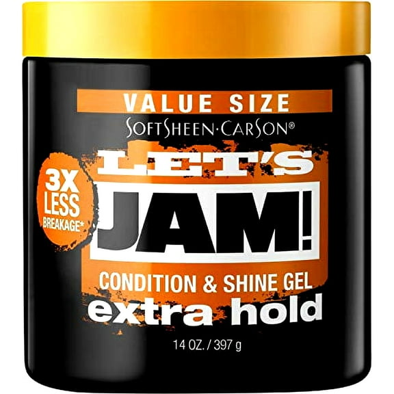 SoftSheen-Carson Let's Jam! Shining and Conditioning Hair Gel by Dark and Lovely, Extra Hold, All Hair Types, Styling Gel Great for Braiding, Twisting & Smooth Edges, Extra Hold, 14 oz