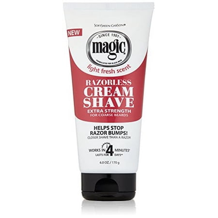 SoftSheen-Carson Magic Razorless Shaving Cream for Men, Hair Removal Cream, Extra Strength for Coarse Beards, No Razor Needed Depilatory Cream Works in 4 Minutes for Coarse Hair, 6 oz