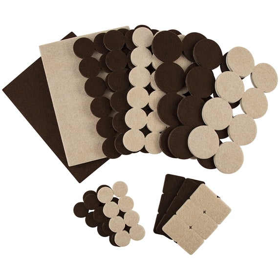 SoftTouch Assorted Self-Stick Felt Furniture Pads - Protect Surfaces from Scratches & Damage, Beige/Brown (140)