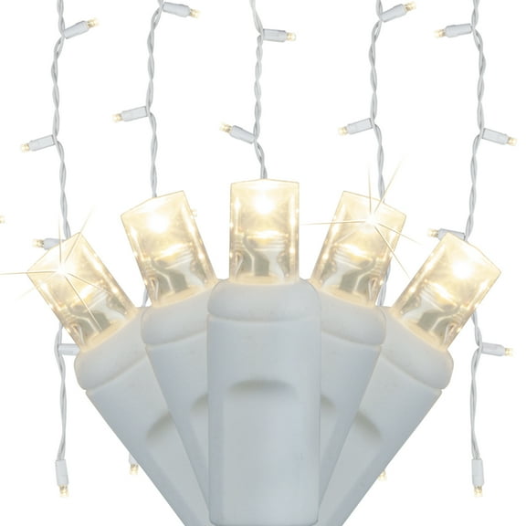 SoftTwinkle 70 Random Twinkle LED Mini Warm White Icicle Lights, White Wire, Indoor Outdoor Use