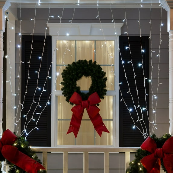 SoftTwinkle Cool White LED Curtain Lights 150 Random Pulsing End-to-End Connectable White Wire Christmas Wedding Party Bedroom Indoor-Outdoor