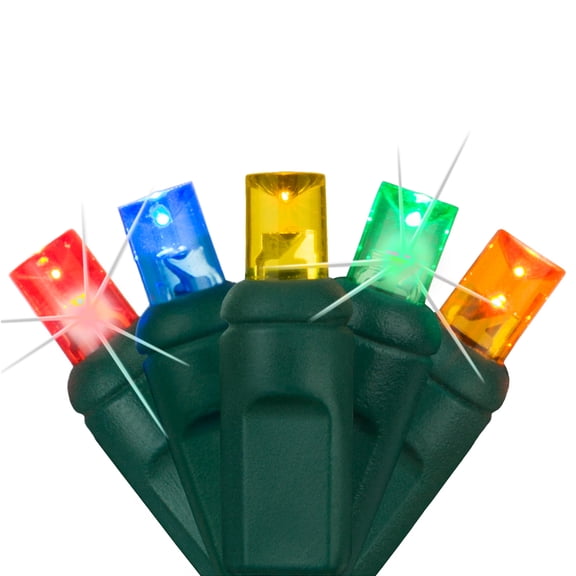 SoftTwinkle LED Multi-Color Christmas Mini Twinkle Lights, 50 Lights, 17 ft, Green Wire, Connectable
