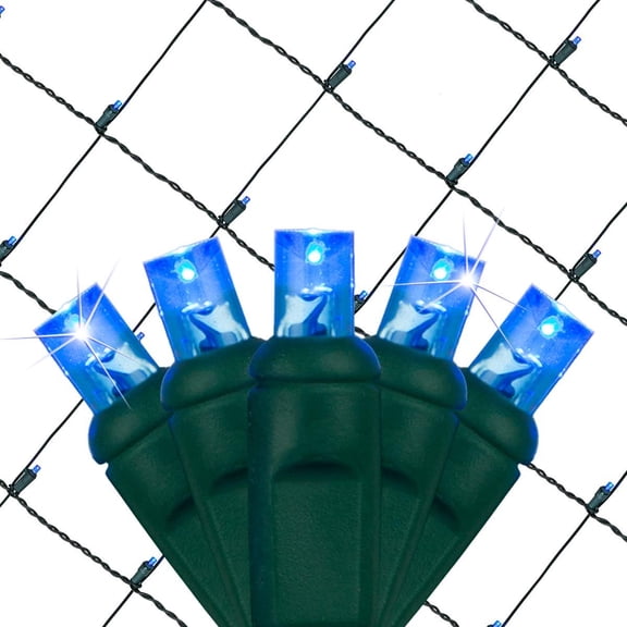 SoftTwinkle Pulsing Net Twinkle Lights, Net Lights Outdoor Twinkling Lights, Green Wire (70 Lights, 4’ x 6’ Net, Blue)