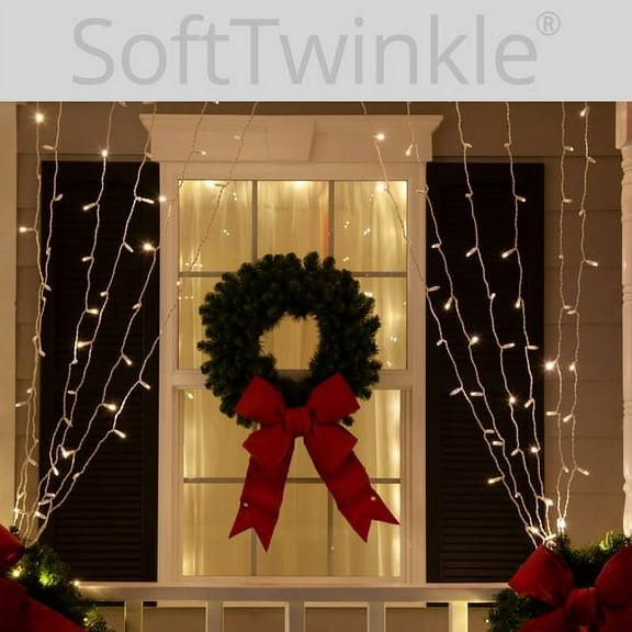 SoftTwinkle Warm White LED Curtain Lights 150 Random Pulsing End-to-End Connectable White Wire Christmas Wedding Party Bedroom Indoor-Outdoor