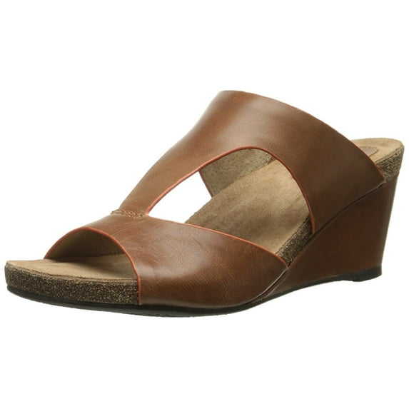 SoftWalk Womens Jermaine Leather Slide Wedge Sandals