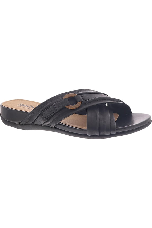 Womens Taza Leather Open Toe Slide Sandals