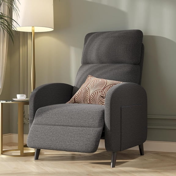 Softa Recliner Chair for Adults, Small Fabric Reclining Chair with Side Pockets, Adjustable Home Theater Seating Modern Armchair with Extended Footrest for Living Room,Gray