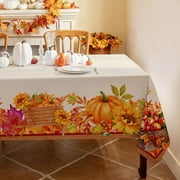 Softalker Fall Tablecloth 60x102inch Rectangular Thanksgiving Autumn Sunflower-Pumpkin Table Cover for Party Picnic Dinner Decor