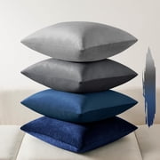 Softalker Decorative Pillow Covers, Velvet Square Pillow Cases 20x20 Inch Set of 4, Soft Solid Throw Pillow Covers for Home, Couch, Sofa, Bedroom, Living Room, Patio (Gray/Blue)