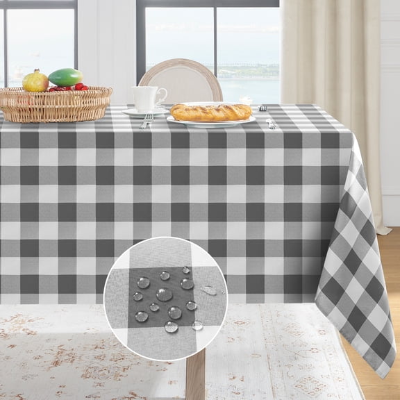Softalker Checkered Tablecloth Waterproof Gingham Tablecloth Stain Resistant Washable Outdoor Tablecloth Grey and White Plaid Tablecloth 60 x 120inch