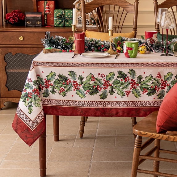 Softalker Christmas Jacquard Rectangle Tablecloth, Winter Holly Table Cloth, Heavy Weight Fabric Table Cover for Xmas Holiday, Dining, Party Decor, DHHolly 60 x 84 Inch