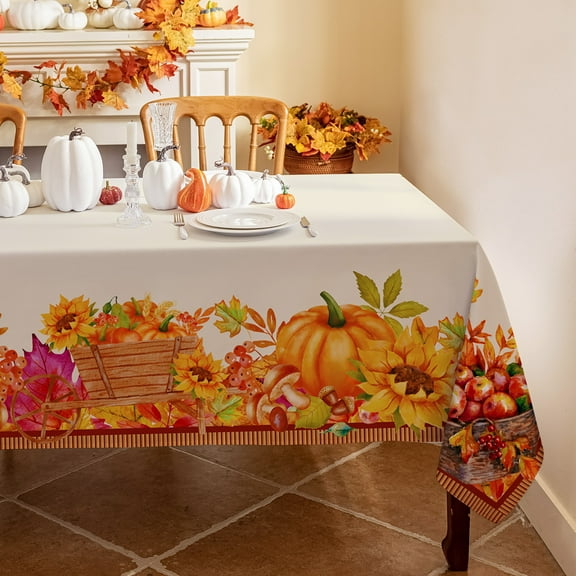 Softalker Fall Tablecloth 60x120inch Rectangular Thanksgiving Autumn Sunflower-Pumpkin Table Cover for Party Picnic Dinner Decor