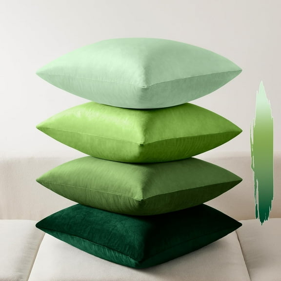 Softalker Decorative Pillow Covers, Velvet Square Pillow Cases 18x18 Inch Set of 4, Soft Solid Throw Pillow Covers for Christmas, Couch, Sofa, Bedroom, Living Room, Patio (Green)