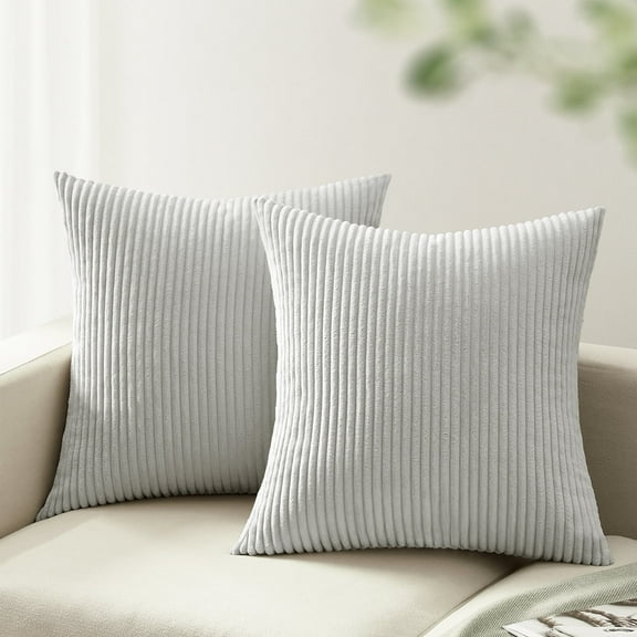 Softalker Throw Pillow Covers, Soft Corduroy Decorative Striped Pillow Cases 18x18 Inch Set of 2, Boho Cushion Pillow Cover for Farmhouse, Couch, Sofa, Bedroom, Living Room, Home Decor (Light Grey)