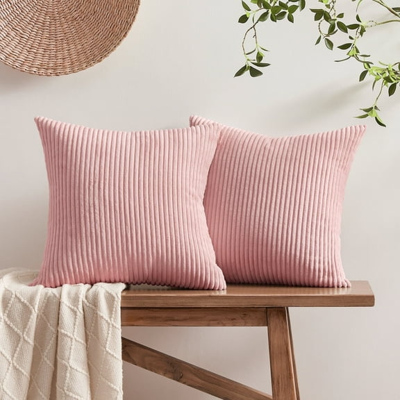 Softalker Throw Pillow Covers, Soft Corduroy Decorative Striped Pillow Cases 18x18 Inch Set of 2, Boho Cushion Pillow Cover for Farmhouse, Couch, Sofa, Bedroom, Living Room, Home Decor (Pink)
