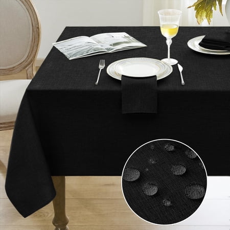 Softalker Tablecloth Rectangle, Decorative Faux Linen Table Cloths, Waterproof & Stain Resistant Wipeable Table Cover for Kitchen, Dining, Party Decor, & Outdoor Use (Black, 52 x 70 inch)
