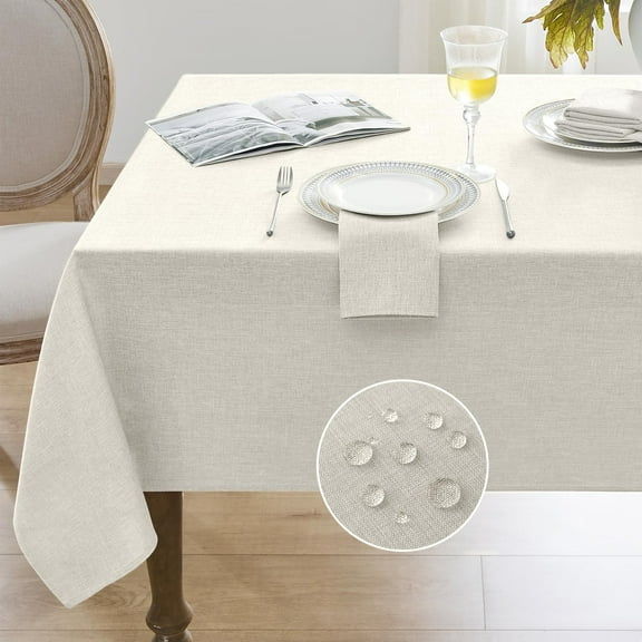 Softalker Tablecloth Rectangle, Decorative Faux Linen Table Cloths, Waterproof & Stain Resistant Wipeable Table Cover for Kitchen, Dining, Party Decor, & Outdoor Use (Ivory, 60 x 84 inch)