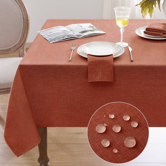 Softalker Tablecloth Rectangle, Decorative Faux Linen Table Cloths, Waterproof & Stain Resistant Wipeable Table Cover for Kitchen, Dining, Party Decor, & Outdoor Use (Rust, 60 x 104 inch)
