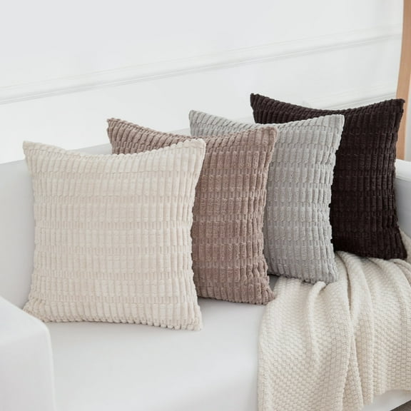 Softalker Throw Pillow Covers 20x20 Set of 4, Pillow Covers Decorative Soft Corduroy Couch Pillow Covers Neutral Cushion Pillowcase Case for Living Room Bed Sofa Car Home Decoration Grey Brown
