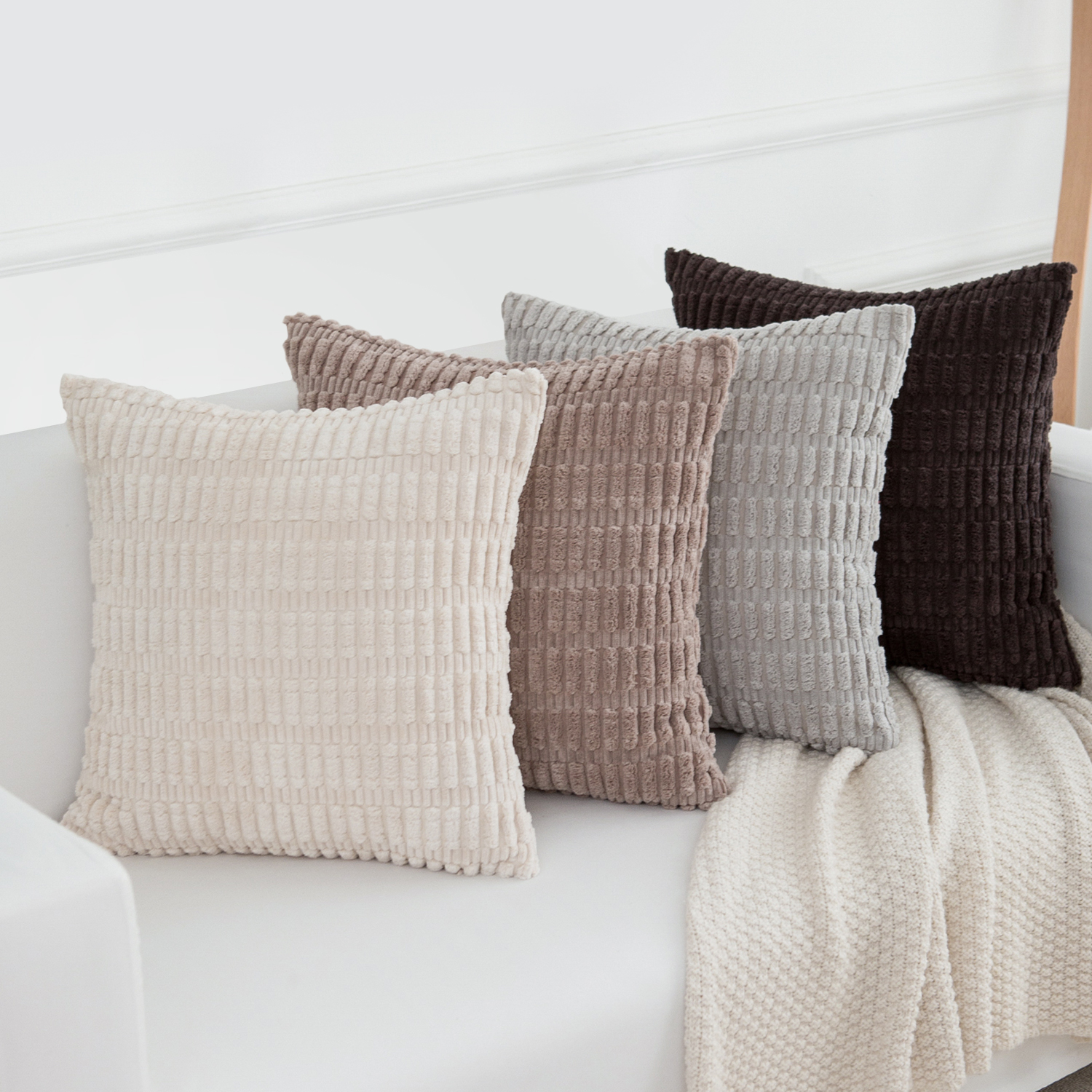 Softalker Soft Corduroy Pillow Covers Pack of 4 16x16 Inch Throw Pillow