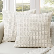 Softalker Throw Pillow Covers, Decorative Corduroy Soft Boho Striped Pillow Cases 18x18 Inch Set of 2, Farmhouse Cushion Pillow Cover for Couch Sofa Bedroom Living Room Home Decor (White)