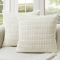 Softalker Throw Pillow Covers, Decorative Corduroy Soft Boho Striped Pillow Cases 18x18 Inch Set of 2, Farmhouse Cushion Pillow Cover for Couch Sofa Bedroom Living Room Home Decor (White)