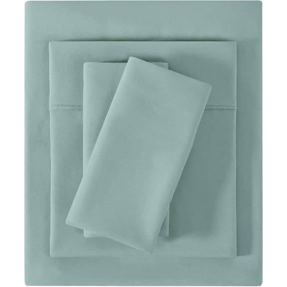 Softan King Size Sheet Set, Cozy Microfiber King Bed Fitted Sheet with 15" Deep Pocket & Non-Slip Straps, Bedding Sheets & Pillowcases, Misty Blue/Muted Green