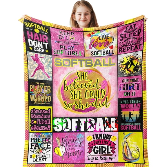 Softball Accessories for Girls, Softball Gifts for Girls, Softball Gifts for Team, Softball Party Favors, Softball Stuff, Softball Lover/Player Gifts, Girls Softball Blanket 50" x 40"