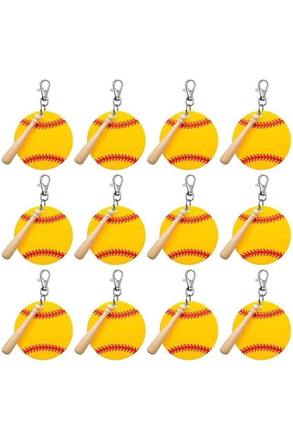 Softball Acrylic Keychain 12set Blanks Baseball Keychain Kit for DIY Baseball Party Favor Car Key Holder Athletes Souvenir