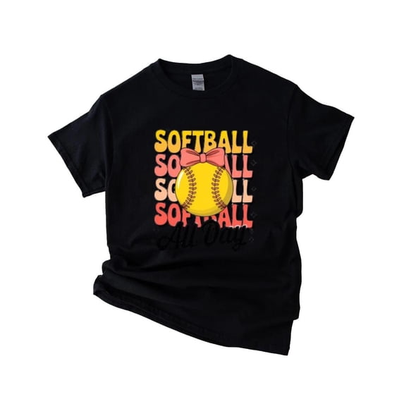 Softball All Day Coquette Bow T-Shirt with Game Day Graphic Energy, for men & women, up to size 5XL